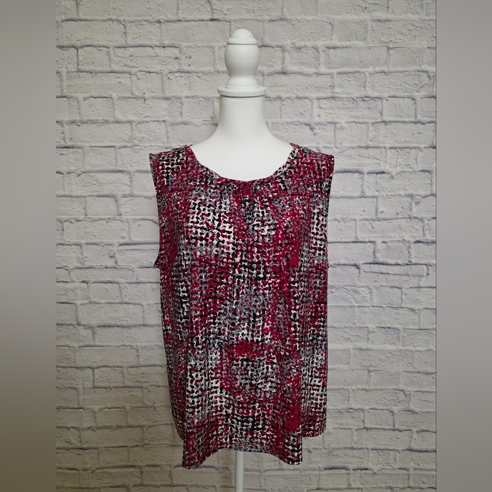 Kasper Red and Black Pleated Blouse